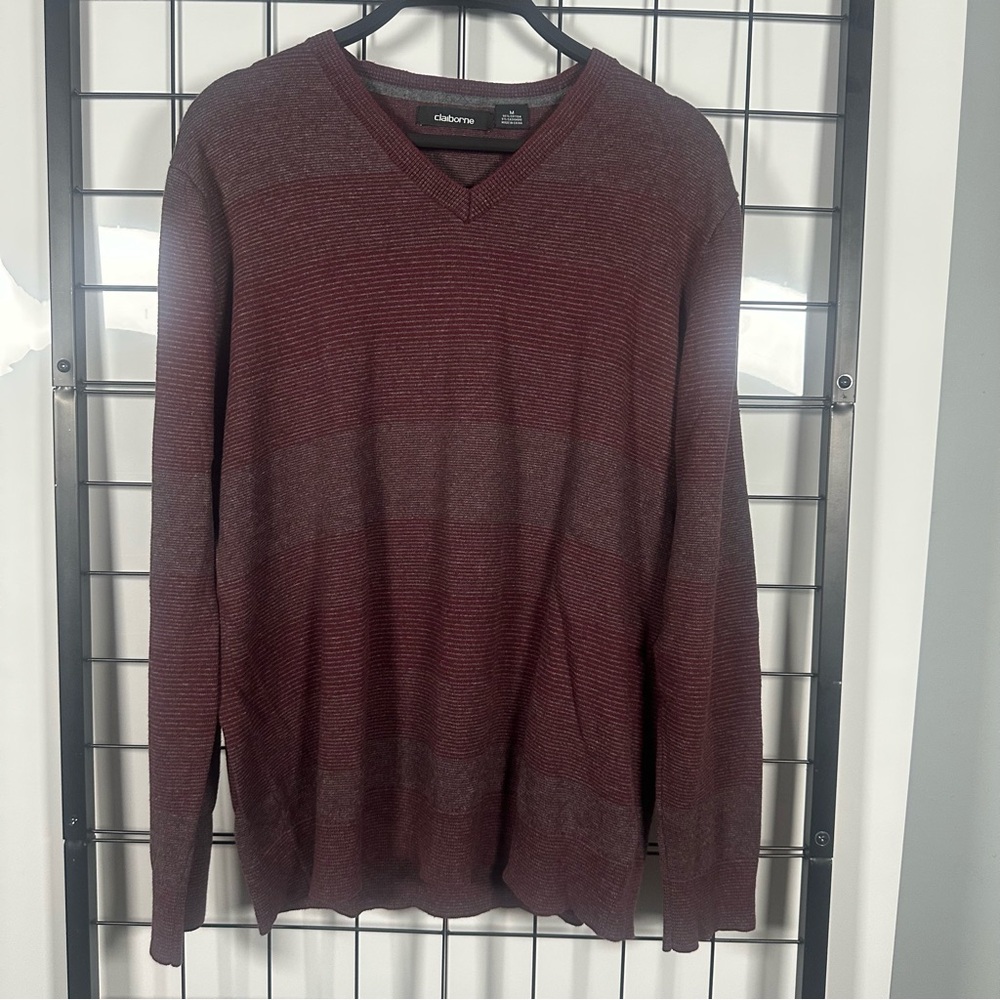 Claiborne Burgundy V Neck Long Sleeve Cashmere Blend Sweater Men's M